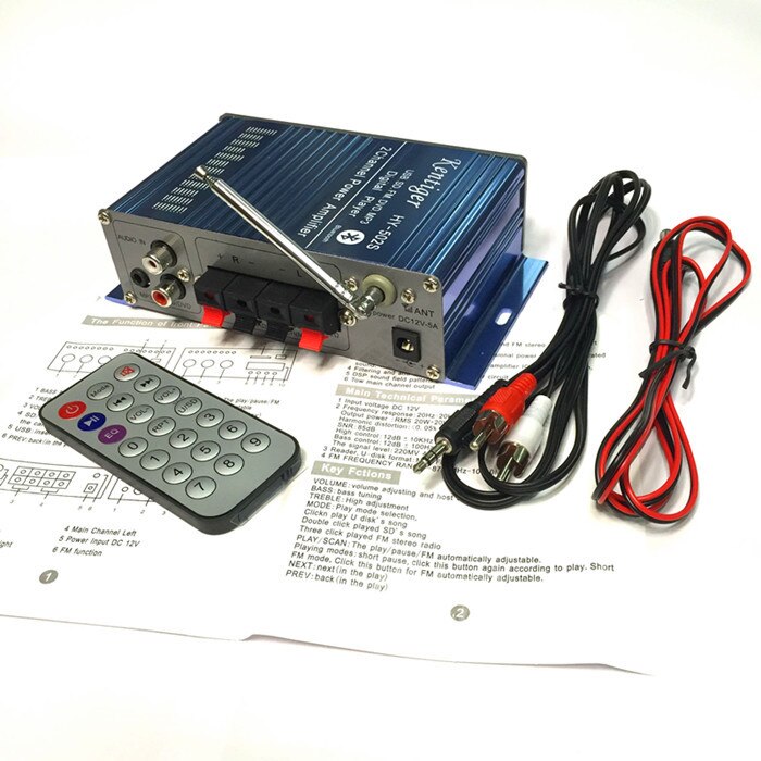 Amplificadores Kentiger HY-502S DC 12 V Mini Bluetooth Headphone Amp SD/Reprodução USB Rádio FM Com Controle Remoto Para Home/Carro Dac