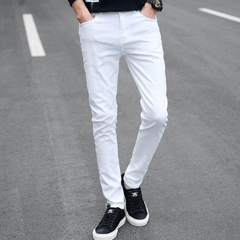 White Jeans Men Ripped Straight Trend Ripped Broken Stretch Distressed Casual Denim Trousers Jeans for Boys Hip Hop Pants