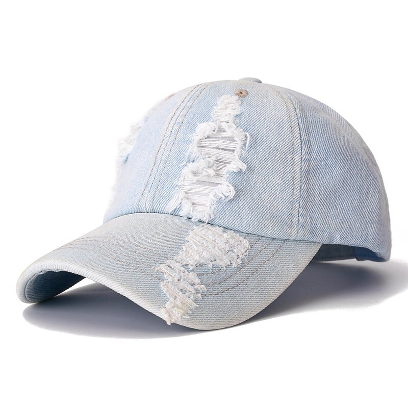 Gorra vaquera de , gorra de béisbol con agujeros, gorra de algodón informal para hombres y mujeres, ropa de calle deportiva para exteriores, gorra de papá: SKY BLUE