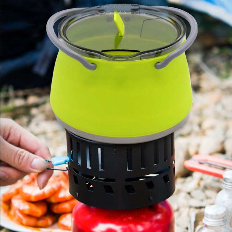 ELOS-1L Outdoor Opvouwbare Draagbare Siliconen Waterkoker Koken Voedsel Pot Roestvrij Stalen Bodem Vouwen Waterkoker