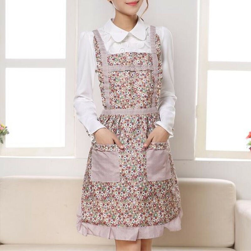 Delantal de cocina a prueba de agua con estampado, delantal de princesa, vestido grueso de algodón para mujer, Babero con bolsillos, delantal de señora, suministros para el hogar