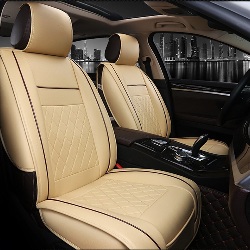 funda asiento coche Cuero de la PU Beige coche Set de funda de asiento de vehículo cojín para Mitsubishi Nissan Renault Peugeot Auto Interior accesorios para el coche accesorios productos