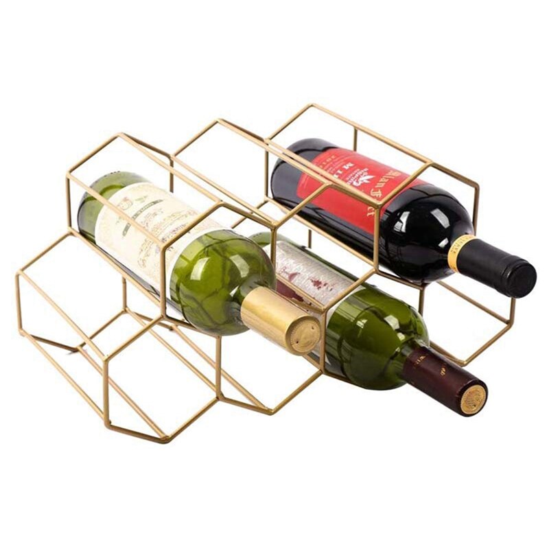 Hexagon Wein Gestelle Moderne Flasche Schrank Ständer Halfter Holz Regal Organizer Lagerung Für retro Vitrine: Gold