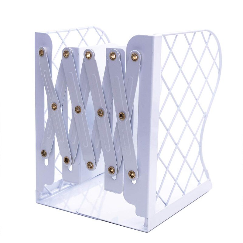 Adjustable Bookends Metal Book Ends Holder Shelf Heavy Duty Non Skid Bookends for Heavy Book: White