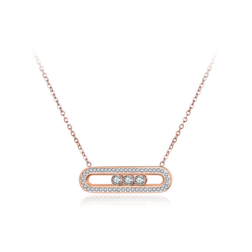 Lokaer arcilla blanca CZ cristal collar brazalete establece titanio acero rosa oro Color compromiso joyería para las mujeres SE021: Rose Gold Necklace