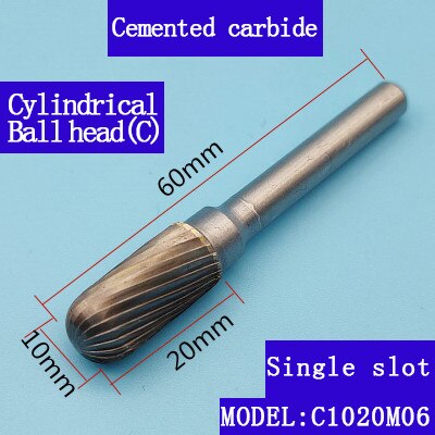 Carbide abrasive rotary file C(CX) type 6mm shank diameter tungsten steel metal milling cutter hand tool parts milling aluminum: C1020M06