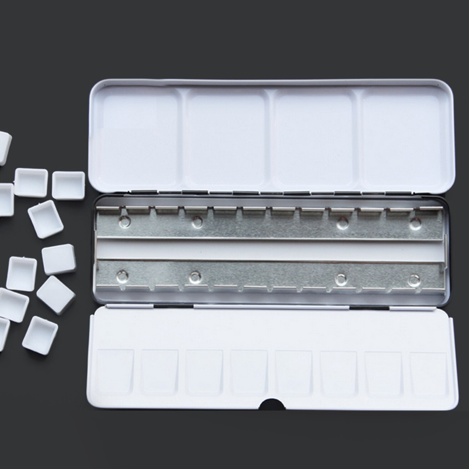 Lot De 8 Palettes De Peinture Pour Aquarelle - Assiettes De Mélange Blanc/Bleu, 22.5 X 16.8 Cm, Plastique