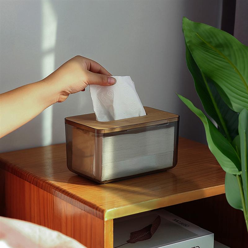 Simple Plastic Tissue Box Decorative Clear Body Tissue Cointainer Cute Tissue Holder Paper Storage Box With Bamboo Cover