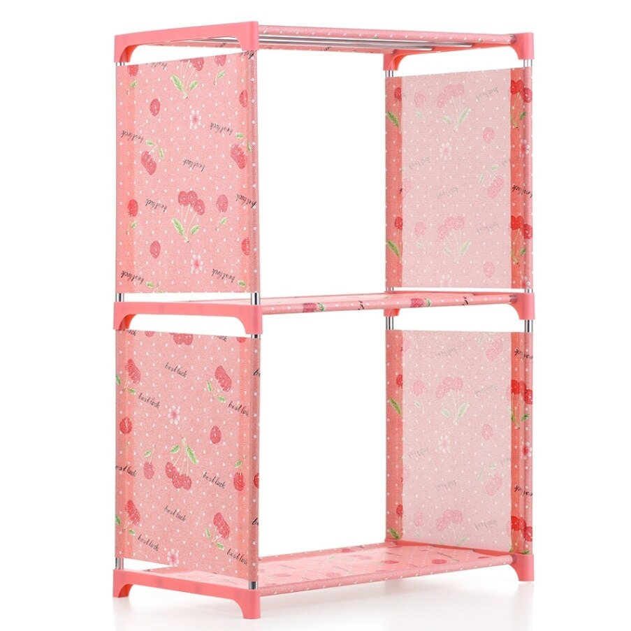 5-Shelf Kids Book Shelf Simple Non woven Fabric Folding Stand up Bookshelves Furniture Home Decoration Shelf Saving Space: Pink 3-Shelf