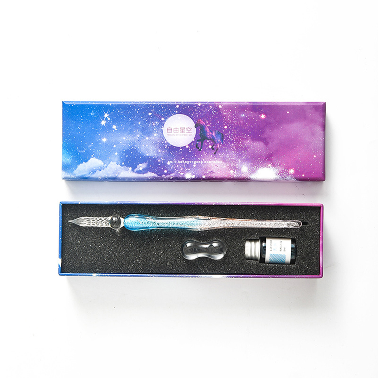 Calligraphy Glass Dip Pen Ink Set Portable DIY Markers Pen For Birthday: Silver