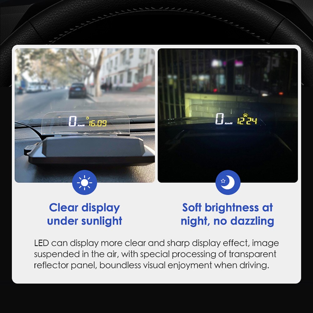 5inch HUD Mirror Car Head Up LED Windscreen Projector Display Digital Speed Projector Security Alarm Data Diagnostic Tool