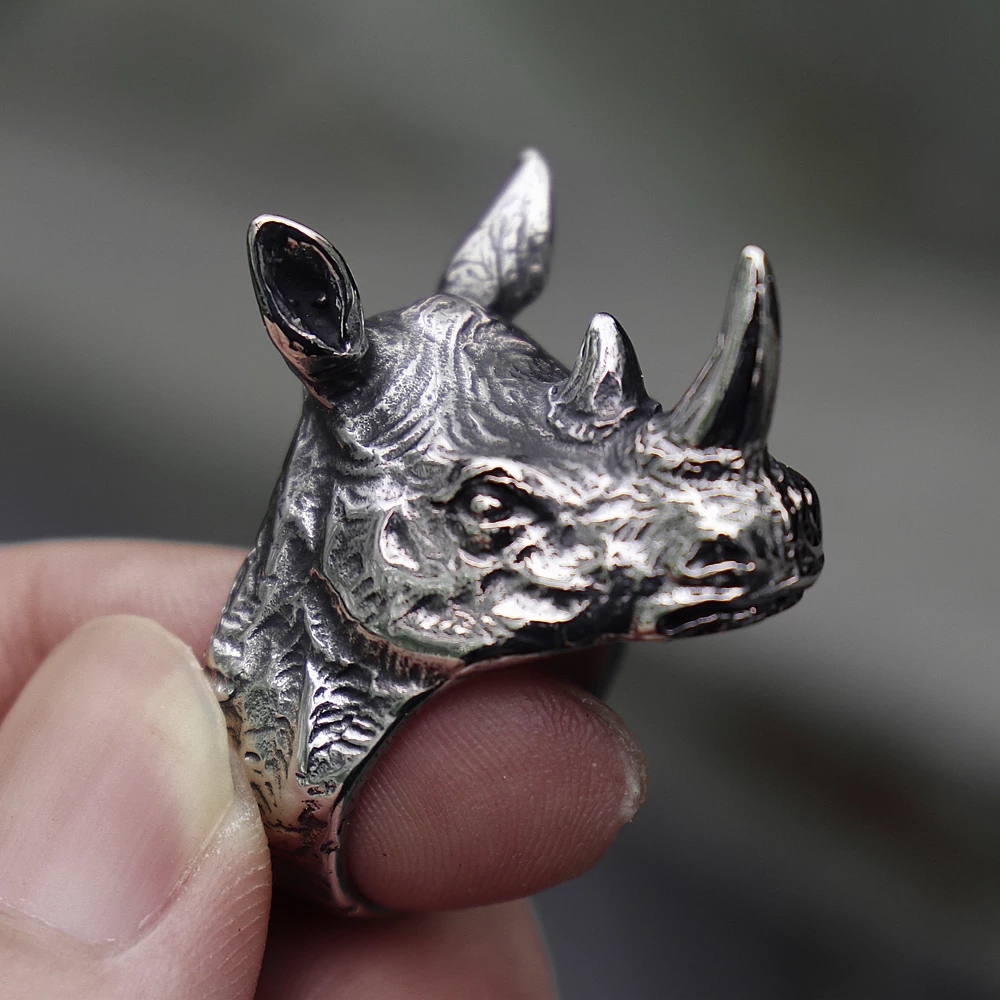 Modieuze En Unieke Mannen Ring Dier Rhino Hoofd Ring Mannen Punk Gothic Stijl Partij Sieraden