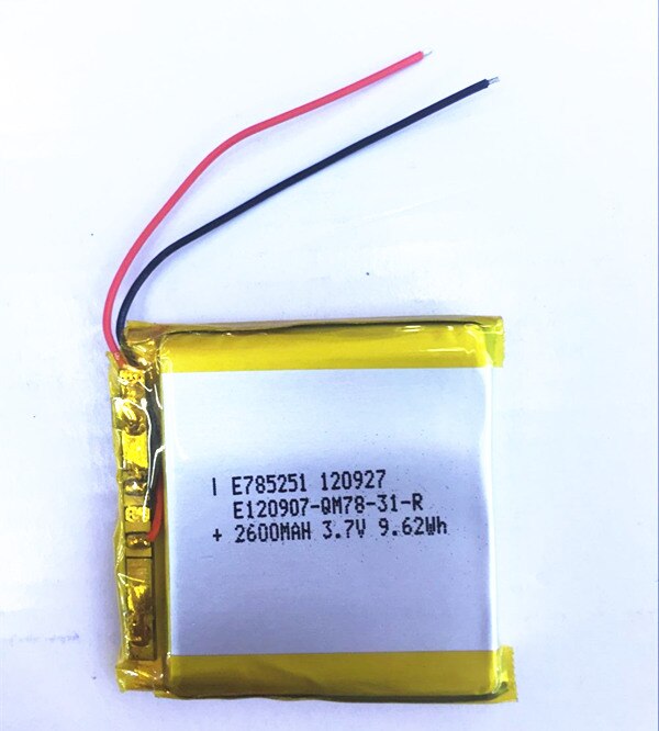 3.7V polymer battery 785251 2600mAh MP4/5 GPS rechargeable lithium battery mid Rechargeable Li-ion Cell