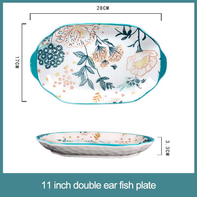 Juego de platos de cerámica para fruta, ensalada, Bol para arroz o sopa, bandeja redonda, vajilla decorativa de porcelana de hueso, platos de cocina: 11 inch plate