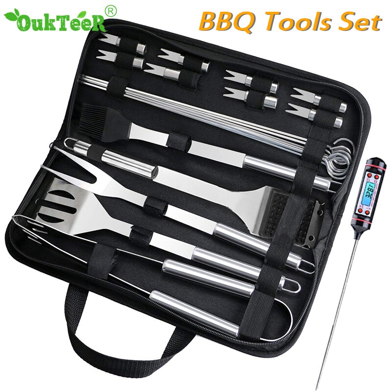 21Pcs Stainless Steel BBQ Tools Set Barbecue Grilling Accessories Utensils for Camping Party Outdoor Cooking BBQ Tools Kits