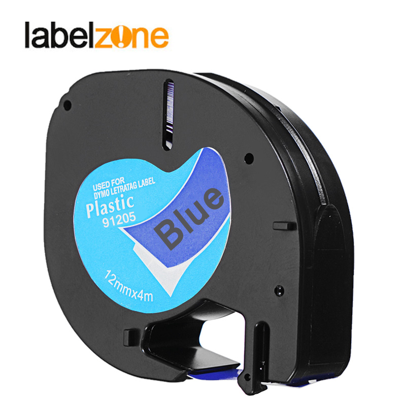 LABELZONE Multicolor Plastic Tape Compatible Dymo Letratag Printers 91201 12mm*4m 91202 91203 91204 91205 12267 for Dymo Printer: Black on Blue