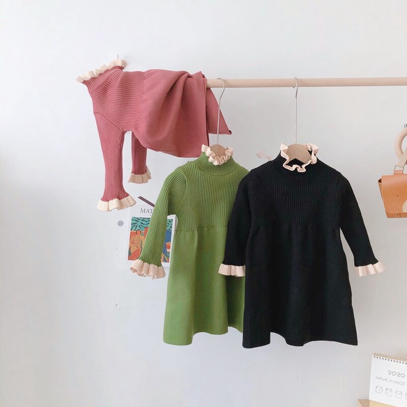 Piger sweatere kjole teenagere outfits jumper tøj flæse rullekrave hæklet sweater børn vinter varm pige sweater 10 12 14 år