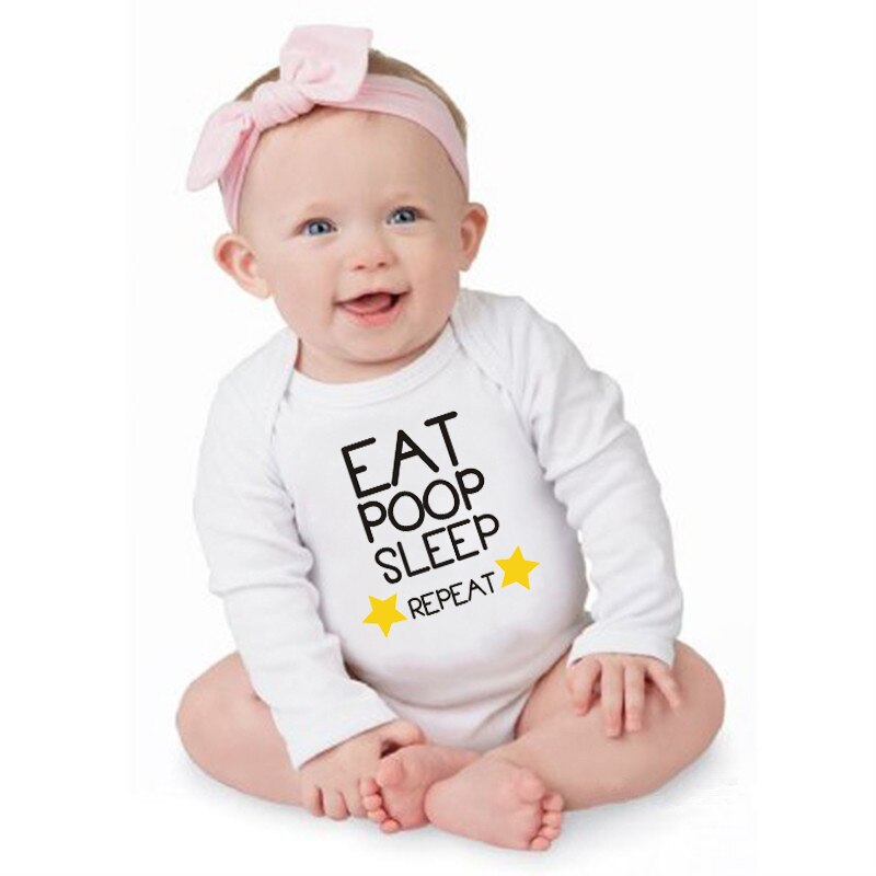 Eat Poop Sleep Repeat Printed Funny Newborn Baby Bodysuit Cotton Long Sleeve Body Baby Boy Girl Onesie Romper Jumpsuit Clothes
