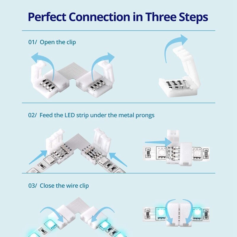 LED Light Strip Connectors 4 Pin RGB LED Lights Connectors,Gapless Connectors,L Shape Connectors for SMD 5050 LED Strip