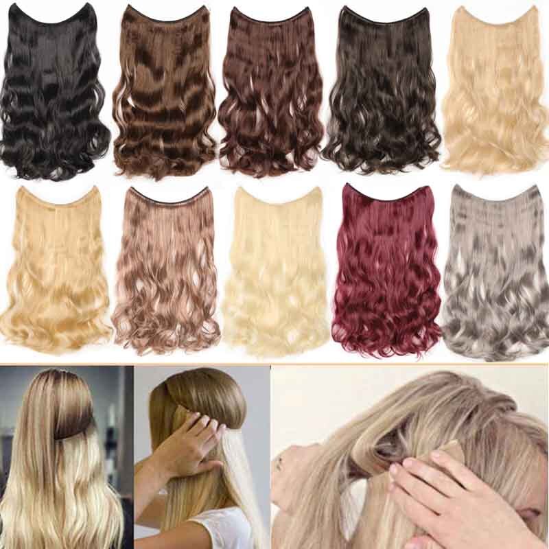 24 pouces vague Halo Extensions de cheveux Invisible Ombre Bayalage synthétique naturel secousse caché Secret fil couronne gris rose