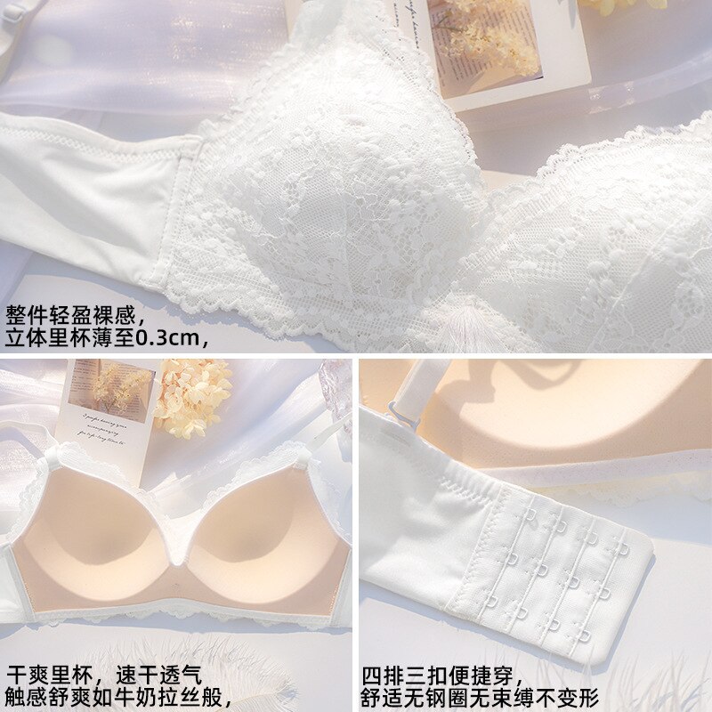 Summer Thin Big Breast Small Wireless Push up and Anti-Sagging Ultra-Thin White Bra Underwear