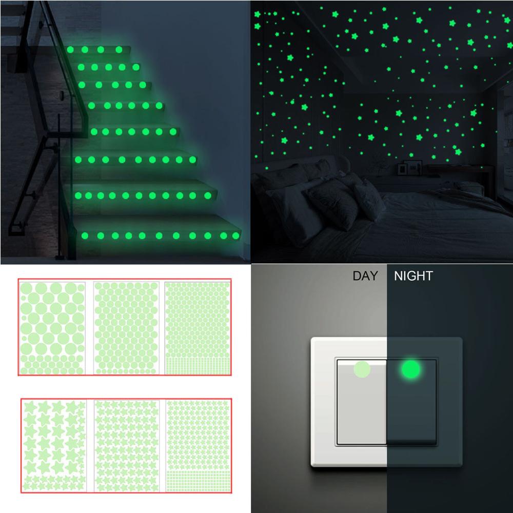 Stars Glow in the Dark Stickers Luminous 3D Wall Stickers Fluorescent Dot Round Green Diy Decoration Luminous toy
