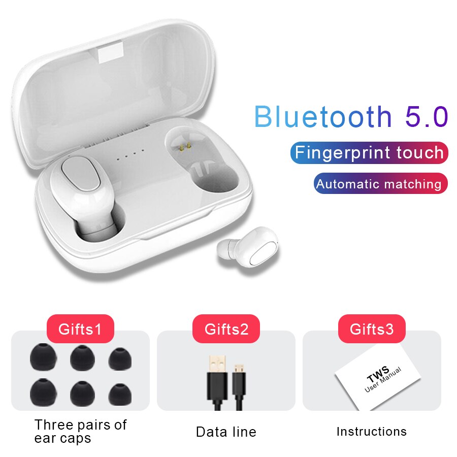 Auriculares inalámbricos con Bluetooth L21, dispositivo de audio HIFI, manos libres, estéreo, para videojuegos, para iphone y Samsung: White