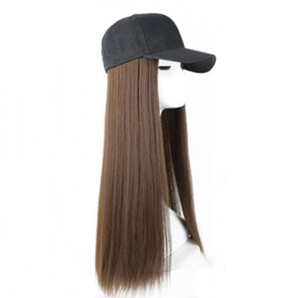 Long Straight Black Hat Baseball Cap with Hair Extension Brown Wig Hairpieces Synthetic Hair Pieces: Light Brown