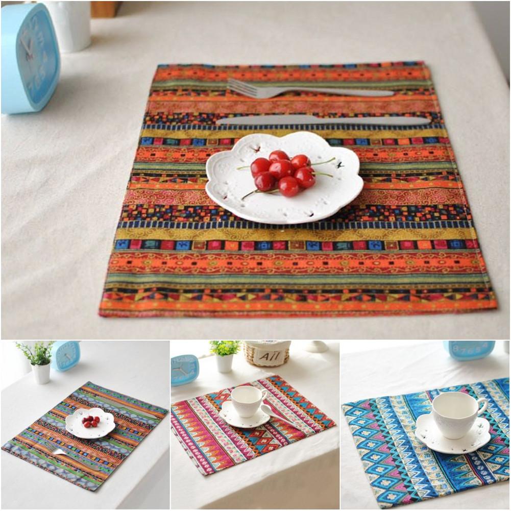 Salvamanteles de tela de lino y algodón, estilo étnico, distintivo, posavasos, tapete de mesa a prueba de calor