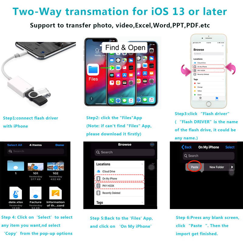Lector de tarjetas Micro SD adaptador de tarjeta SD USB 3,0, palo de memoria para iphone, iPad, iOS13, adaptador Lightning a cámara, lector de tarjetas USB