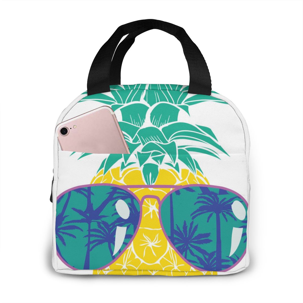 Gold Pineapple Pattern Lunch Bag Portable Insulated Thermal Cooler Bento Lunch Box Tote Picnic Storage Bag Pouch: Black 10