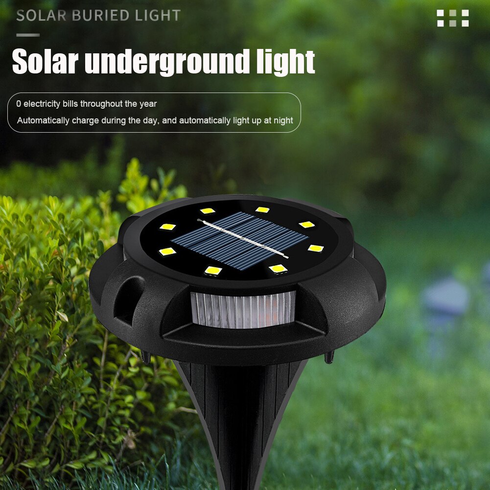 8pcs Outdoor Garden Sidewalk Yard Solar Power Decorative Waterproof 8 LED Bright Ground Light Corridor Pathway Landscape Lawn