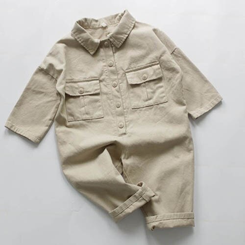 Koreanische Japan Stil freundlicher Overall Frühling Herbst Baby Jungen Mädchen Gesamt Overall Baby Jungen Mädchen Solide Langarm Strampler: 1301 Beige / 5T