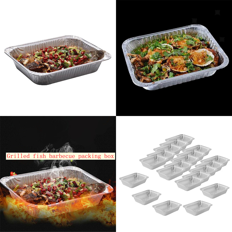 Bandeja grande de aluminio para barbacoa, bandeja reciclable con cubierta de papel de aluminio de 2200ml, utensilios de cocina para exterior, 10 Uds.