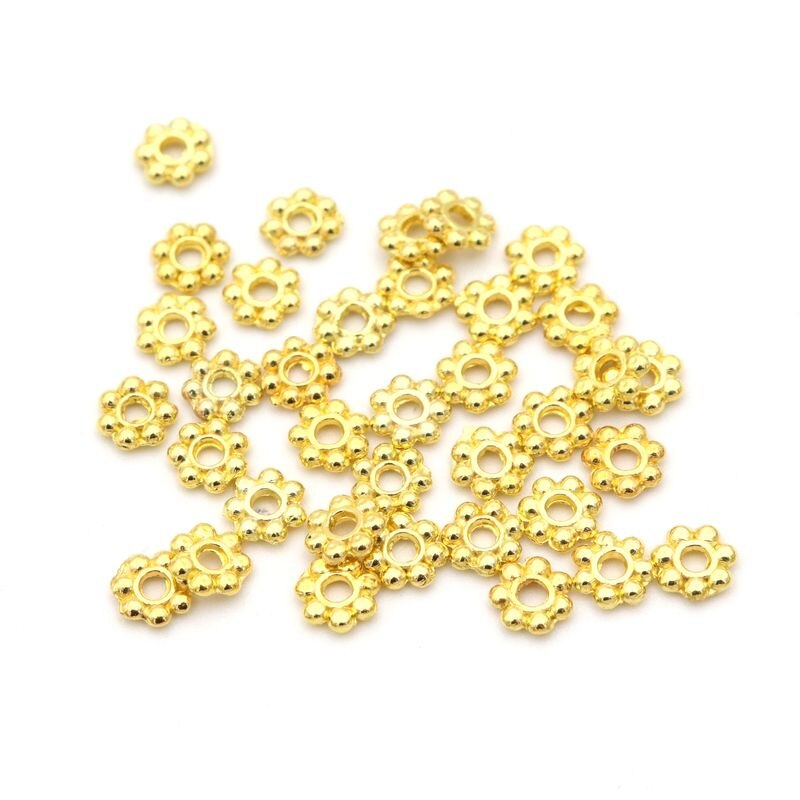 Marguerite de roue, charme de fleurs, marguerite, couleur or argenté tibétain, 4mm, perles métalliques avec espacement ample, pour la fabrication de bijoux, accessoires d'aiguilles, 1000 pièces: Gold