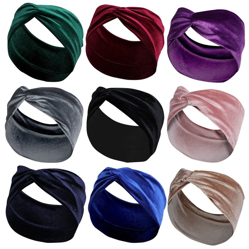 Bandeau en velours doré, couleur unie brillante, nœud croisé polyvalent, accessoires de cheveux pour femmes, Turban large pour dames