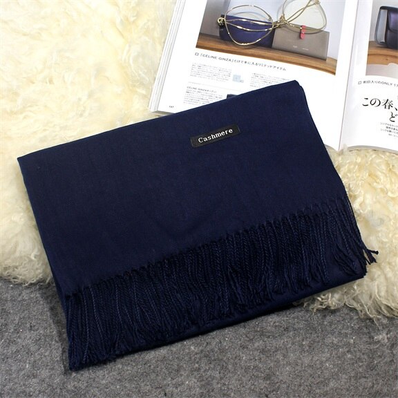 Hot Camelo Cachecol Pashmina Cachecol de Caxemira Envoltório Xaile Xaile do Inverno do Lenço das Mulheres Lenços de Borla Longo NB01 Cobertor Cachecol de Alta Qualidade: navy blue