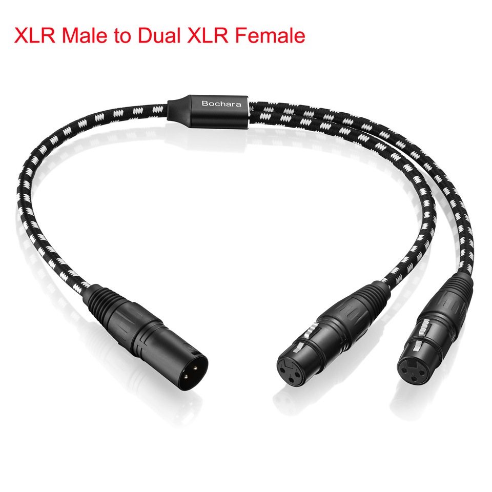 Bochara Braided XLR Male to Dual XLR Female 3pin Splitter Cable Dual(Foil+Braided) Shielded For Microphone Mixer Amplifier 50cm: black