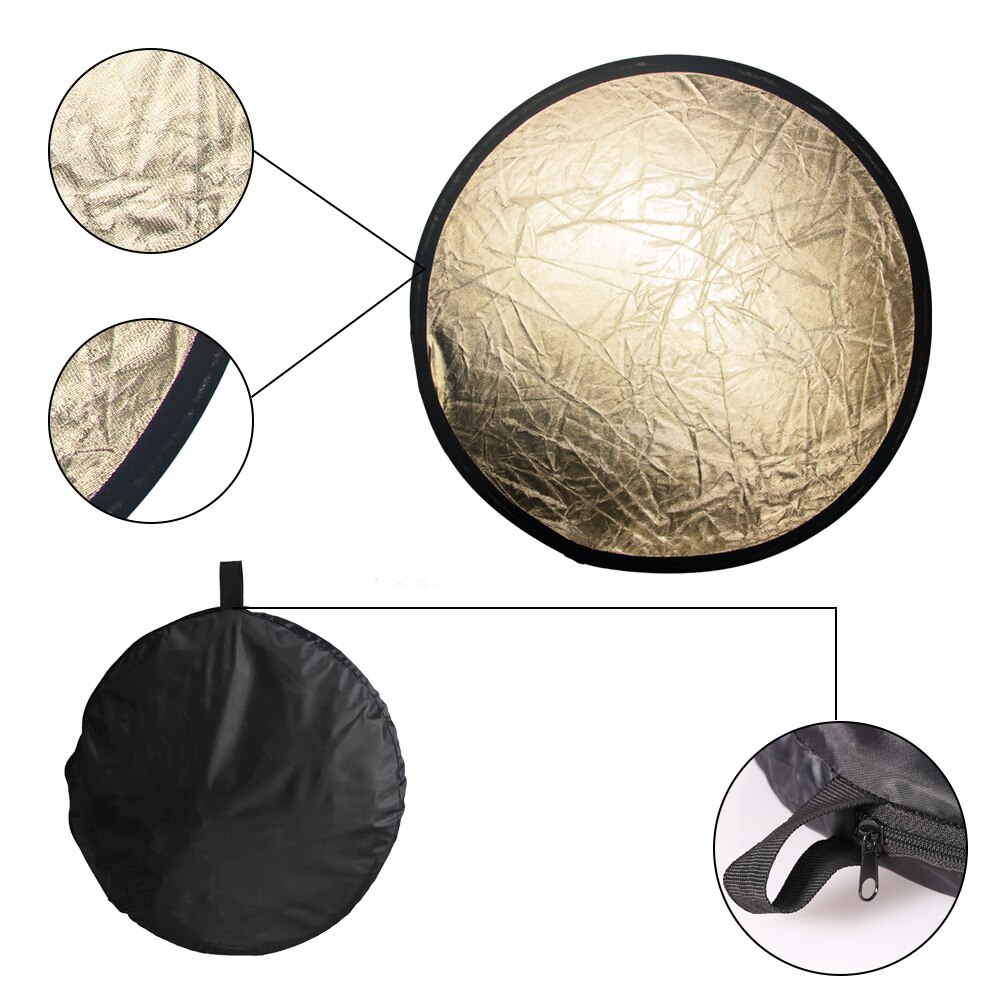 SH 12&quot;(30cm) 2-in-1 Multi-Disc Diffuers Light Round Reflector With Bag Portable Collapsible Silver &amp; Gold For Photography Studio