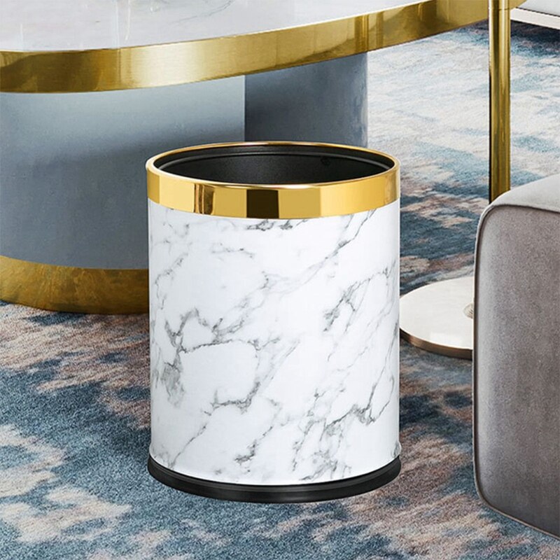 Marble Pattern Trash Can 10L Trash Can Bin Buckets Diameter Waste Bins Living Room Bathroom Kitchen Dustbin Trash Bin