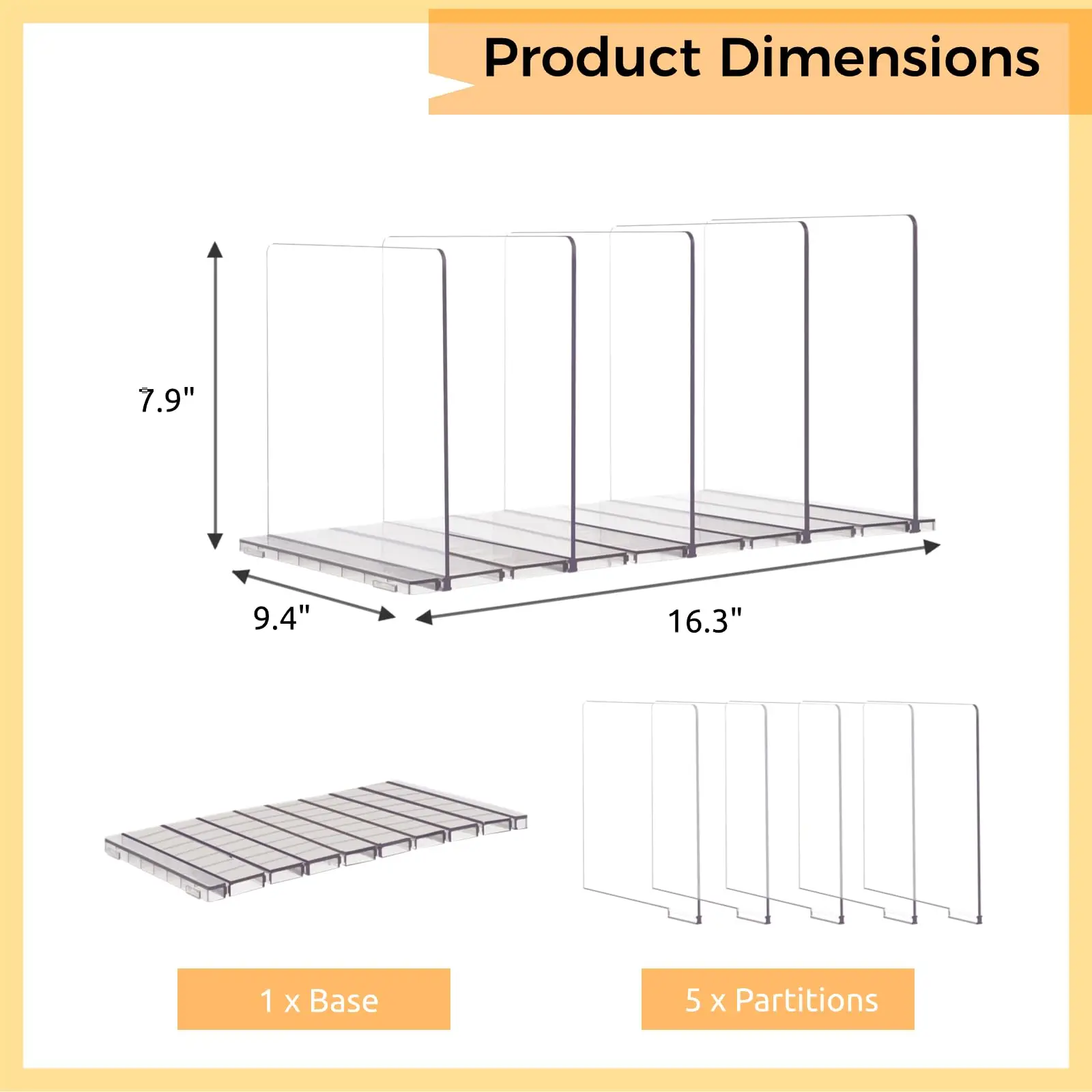 Purse Organizer Closet 5 Pack Adjustable Acrylic Shelf Dividers Closet Organization, Clear Purse Separator Handbag Storage Rack
