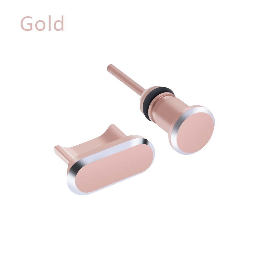 1pc colorido universal micro porta de carregamento usb capa 3.5mm fone de ouvido jack metal plug poeira fone rolha para o telefone android: gold