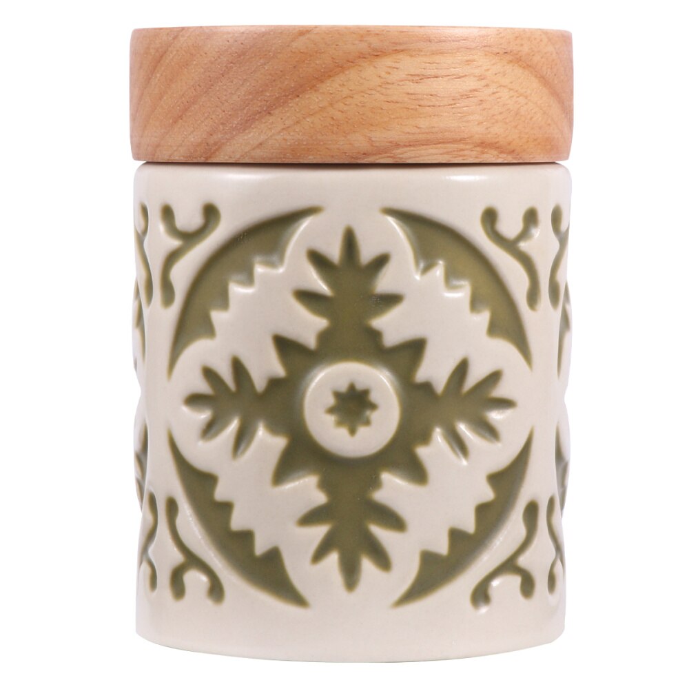 Ceramic Grain Canister Food Kitchen Sealed Storage Container Empty Storage Jar Dried Fruit Jar with Wooden Lid (Red): Green
