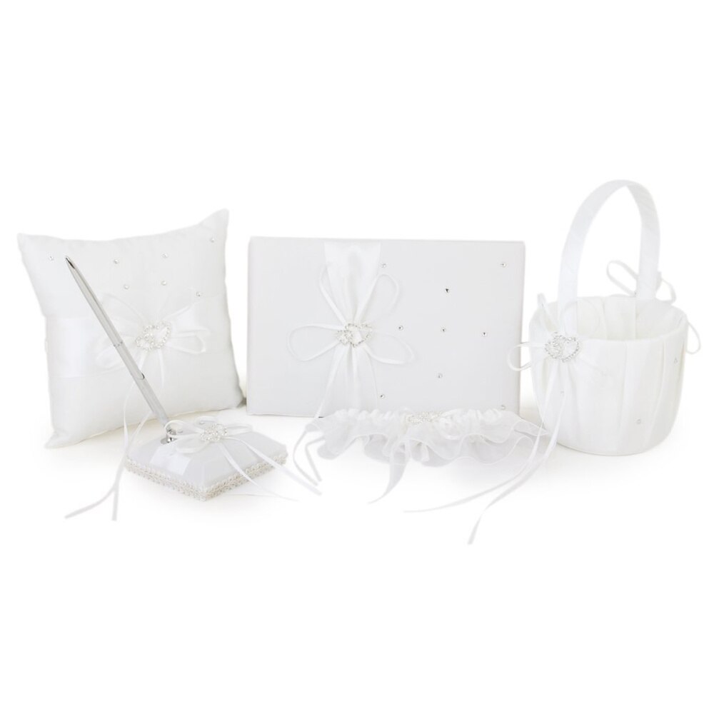 5- i -1 romantiske krystal rhinestones dobbelt hjerte & bue indretning bryllup tema stil gæstebog/pen stander holder/ring pude/: Default Title