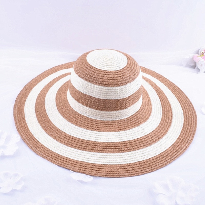 Women's Foldable Big Brim Striped Straw Sun Hat Wide Large Brim Cap Summer Travel Beach Floppy Hats Sun Protection