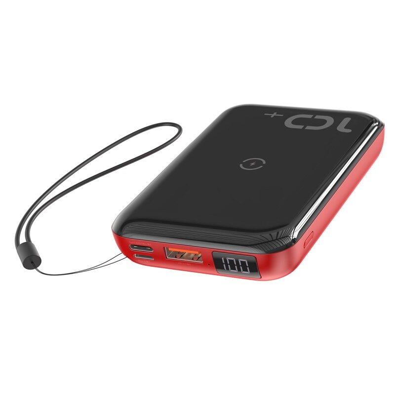 Baseus Quick Charge 3.0 Draadloze Power Bank Pd 10000Mah Qi Draadloze Oplader Powerbank Voor Xiaomi Iphone 11 Mini Externe batterij: RED