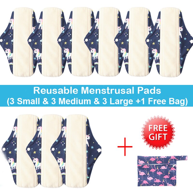 10 stk (3s+4m+3l) genanvendelige bambus kul bind bind menstruationsbind vaskbart trusseindlæg feminin hygiejne barsel med en taske: Wsd 41
