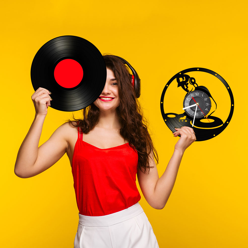 Horloge avec disque vinyle Vintage pour DJ | Décoration pour pièce de musique électronique disque de musique Jockey mixte, platine vinyle LP, horloge murale