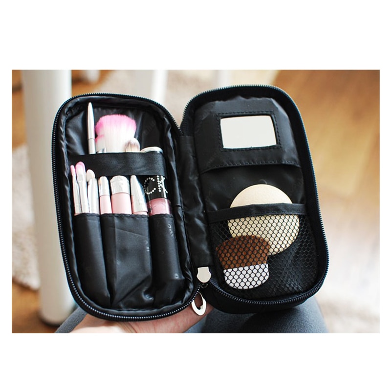 Draagbare Kleine Make-Up Tas Dubbele Cosmetische/Borstel Tas Met Spiegel Reizen/Trein Kit Organizer Professionele Purse Make Pouch