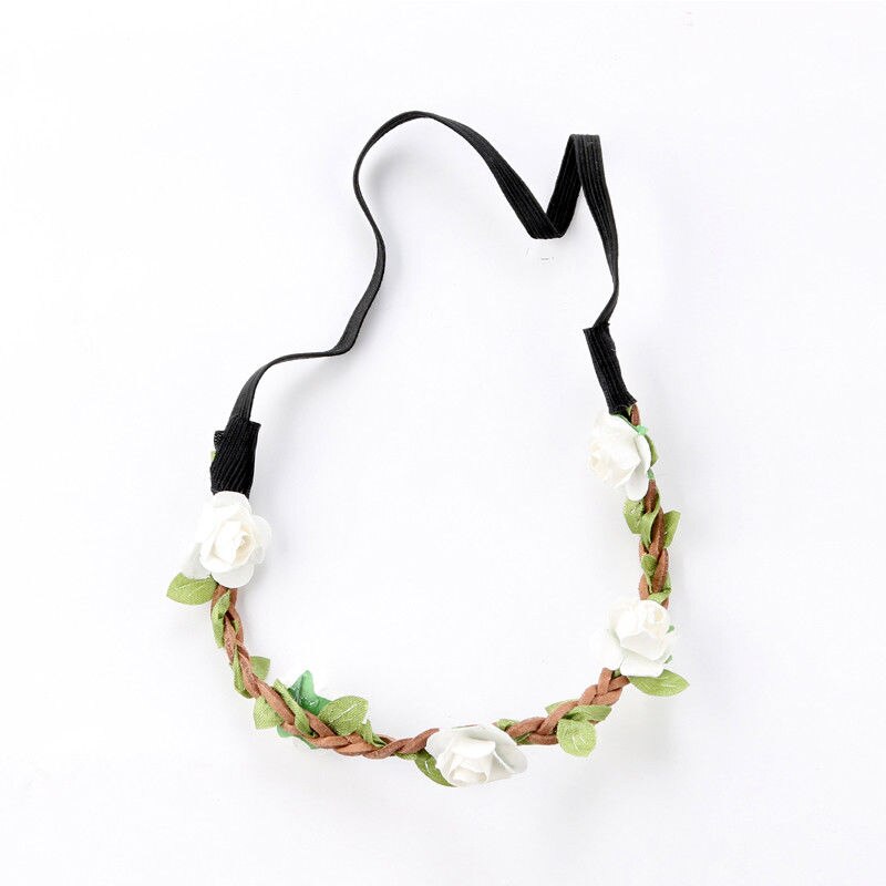 Women Girl Boho Rainbow Flower Floral Stretchy Hairband Headband Wreath Party Bride Wedding Beach Hair Accessories: White